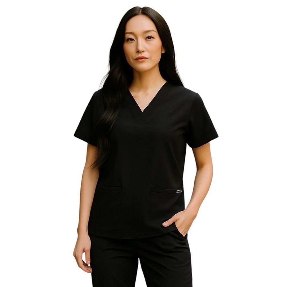 FIGS Casma Pocket Scrub Top Black Large V-Neck Technical Collection Women's Sm